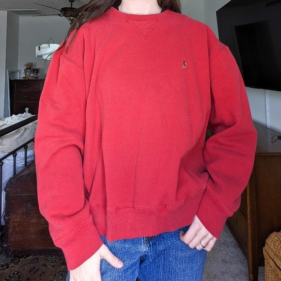 Vintage Tommy Hilfiger Emblem Red Crew Neck Sweatshirt - Picture 1 of 4